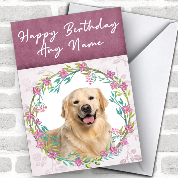 Golden Retriever Dog Pink Floral Animal Personalized Birthday Card