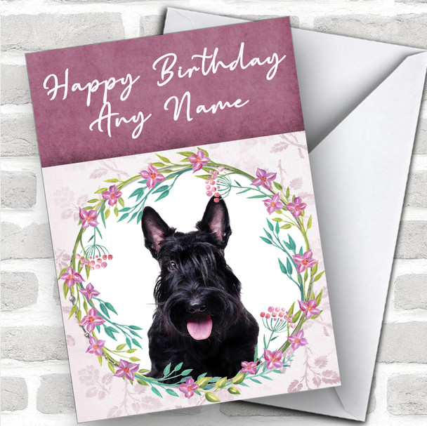 Scottish Terrier Dog Pink Floral Animal Personalized Birthday Card