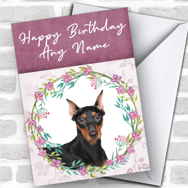 German Pinscher Dog Pink Floral Animal Personalized Birthday Card