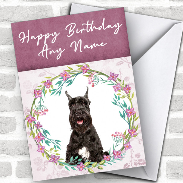 Giant Schnauzer Dog Pink Floral Animal Personalized Birthday Card