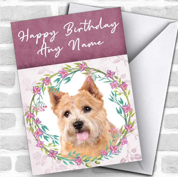 Norwich Terrier Dog Pink Floral Animal Personalized Birthday Card