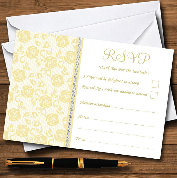 Pretty Pale Yellow Floral Diamante Personalized RSVP Cards