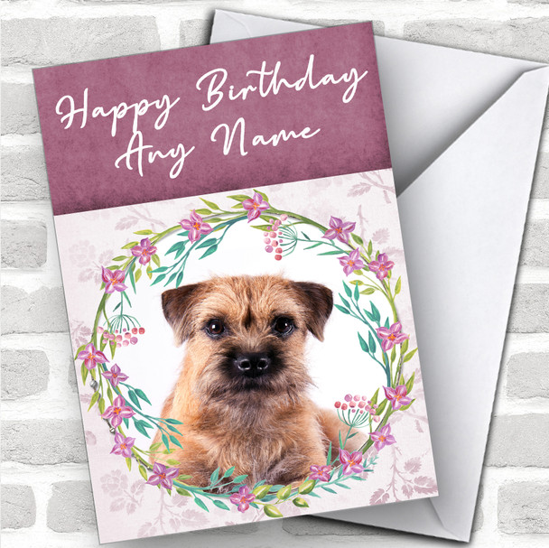 Border Terrier Dog Pink Floral Animal Personalized Birthday Card