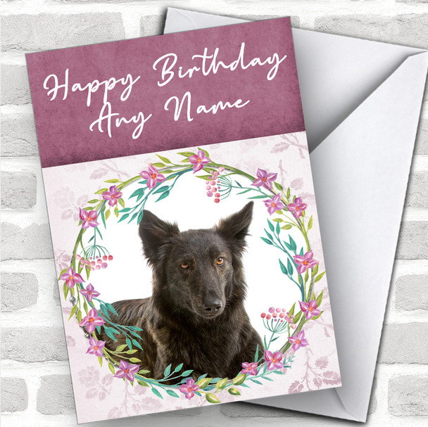 Dutch Shepherd Dog Pink Floral Animal Personalized Birthday Card