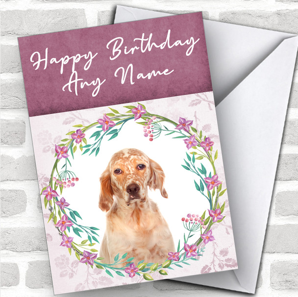 English Setter Dog Pink Floral Animal Personalized Birthday Card