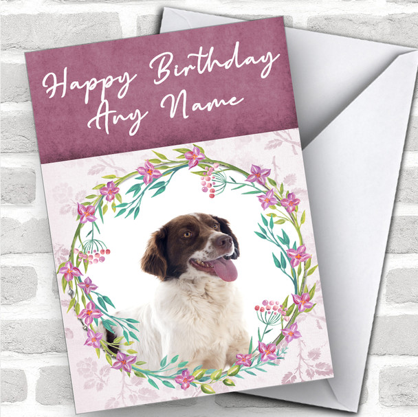 French Spaniel Dog Pink Floral Animal Personalized Birthday Card