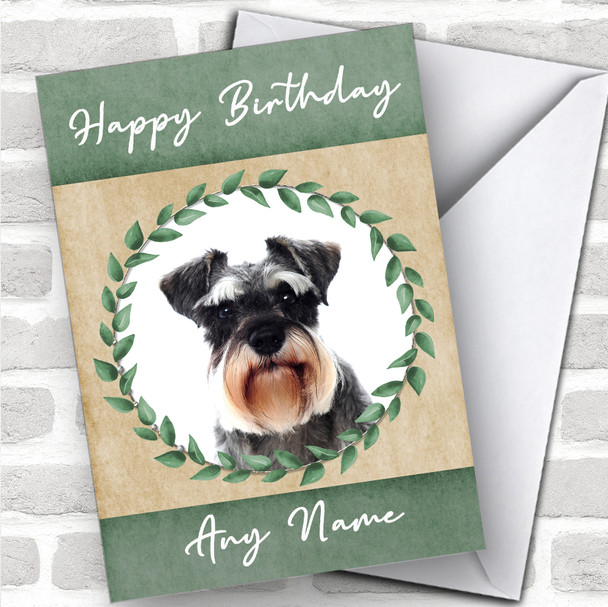 Miniature Schnauzer Dog Green Animal Personalized Birthday Card