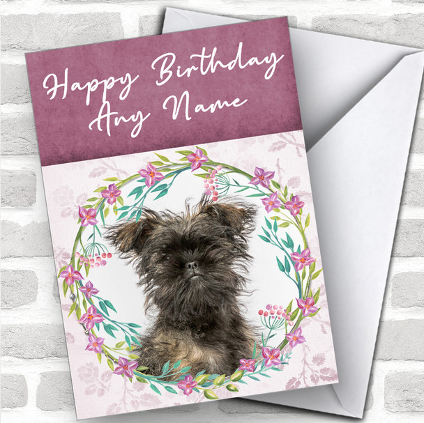 Affenpinscher Dog Pink Floral Animal Personalized Birthday Card