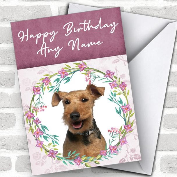 Welsh Terrier Dog Pink Floral Animal Personalized Birthday Card