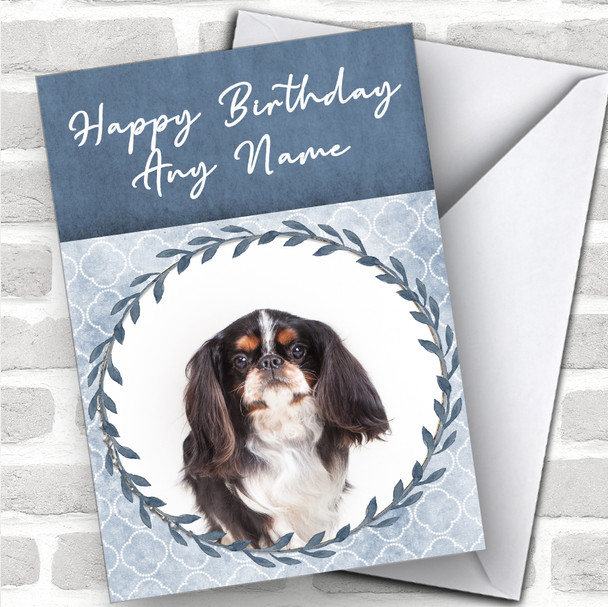 English Toy Spaniel Dog Blue Animal Personalized Birthday Card