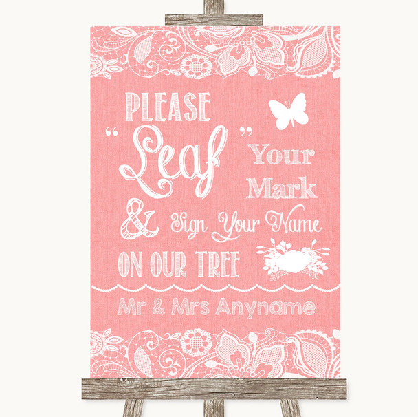 Coral Burlap & Lace Fingerprint Tree Instructions Personalized Wedding Sign