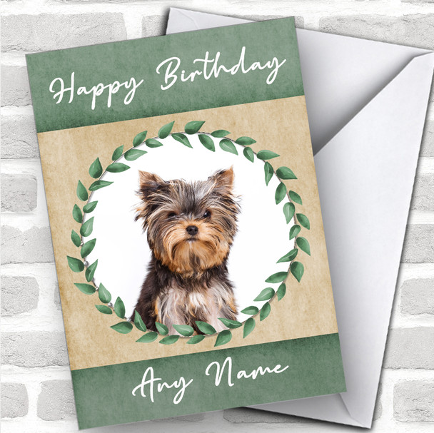 Yorkshire Terrier Dog Green Animal Personalized Birthday Card