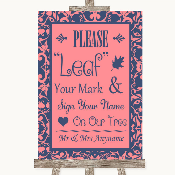 Coral Pink & Blue Fingerprint Tree Instructions Personalized Wedding Sign