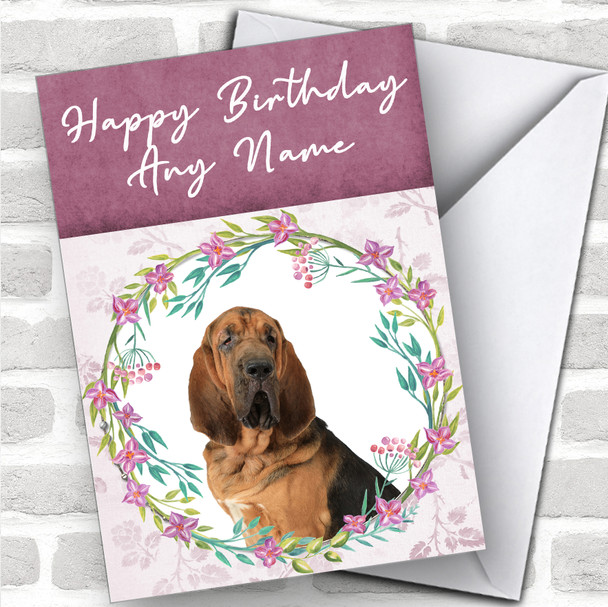 Bloodhound Dog Pink Floral Animal Personalized Birthday Card