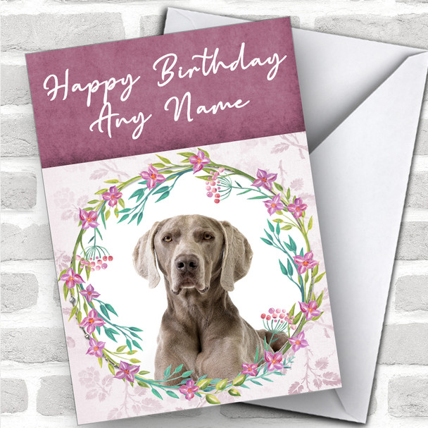 Weimaraner Dog Pink Floral Animal Personalized Birthday Card
