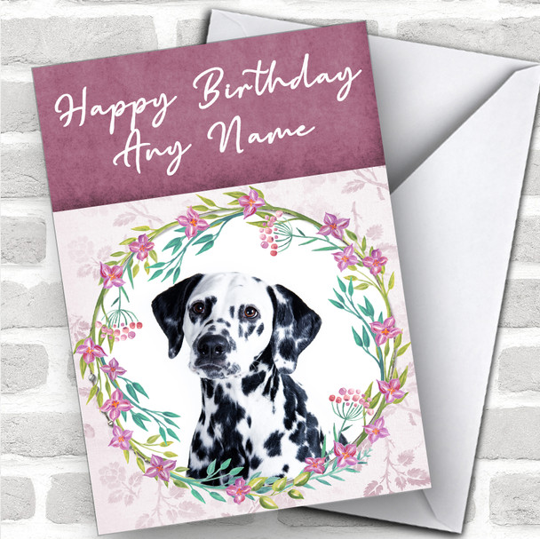 Dalmatian Dog Pink Floral Animal Personalized Birthday Card