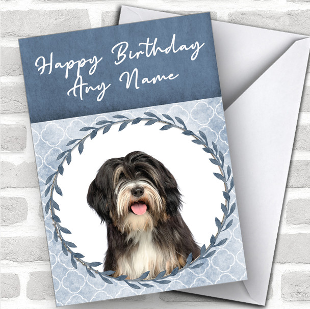 Tibetan Terrier Dog Blue Animal Personalized Birthday Card