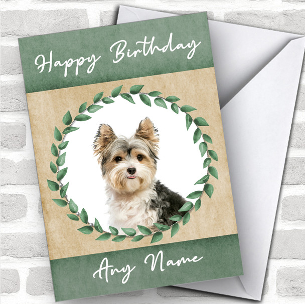 Biewer Terrier Dog Green Animal Personalized Birthday Card