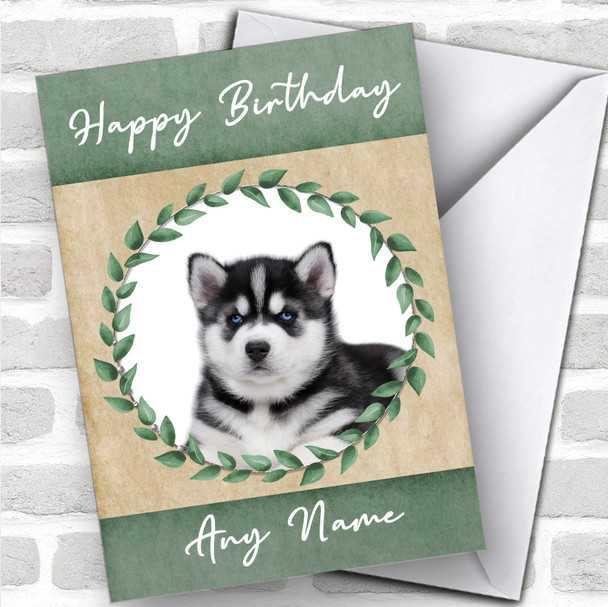 Siberian Husky Dog Green Animal Personalized Birthday Card