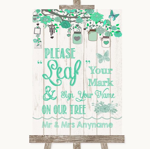 Green Rustic Wood Fingerprint Tree Instructions Personalized Wedding Sign