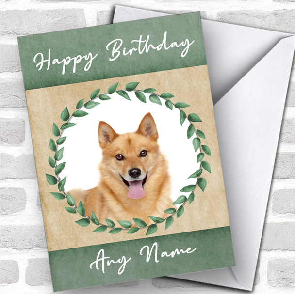 Finnish Spitz Dog Green Animal Personalized Birthday Card