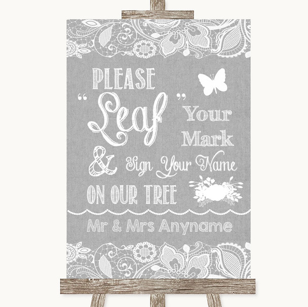 Grey Burlap & Lace Fingerprint Tree Instructions Personalized Wedding Sign