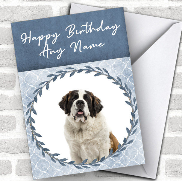 Saint Bernard Dog Blue Animal Personalized Birthday Card