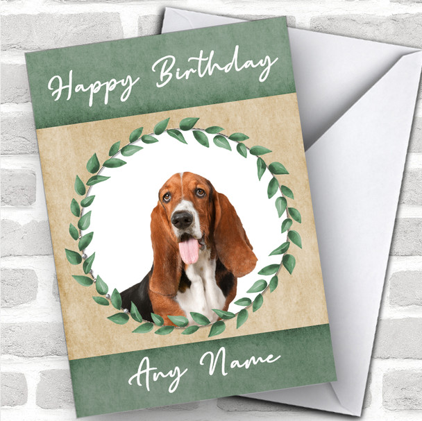 Basset Hound Dog Green Animal Personalized Birthday Card
