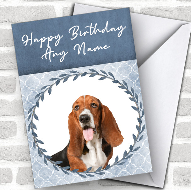 Basset Hound Dog Blue Animal Personalized Birthday Card