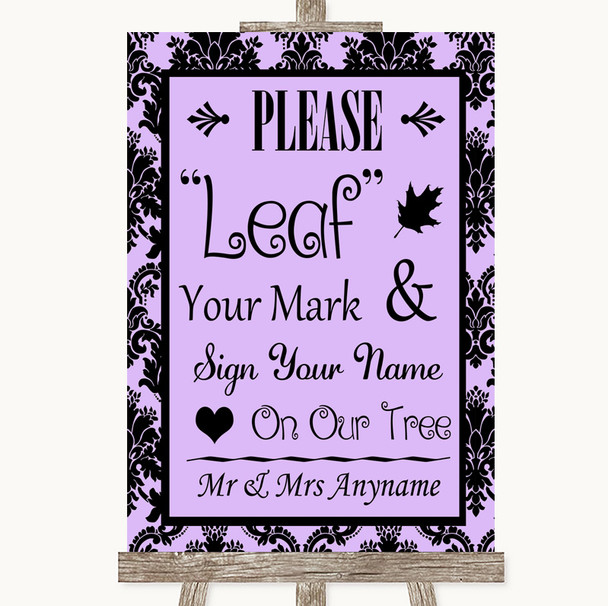 Lilac Damask Fingerprint Tree Instructions Personalized Wedding Sign
