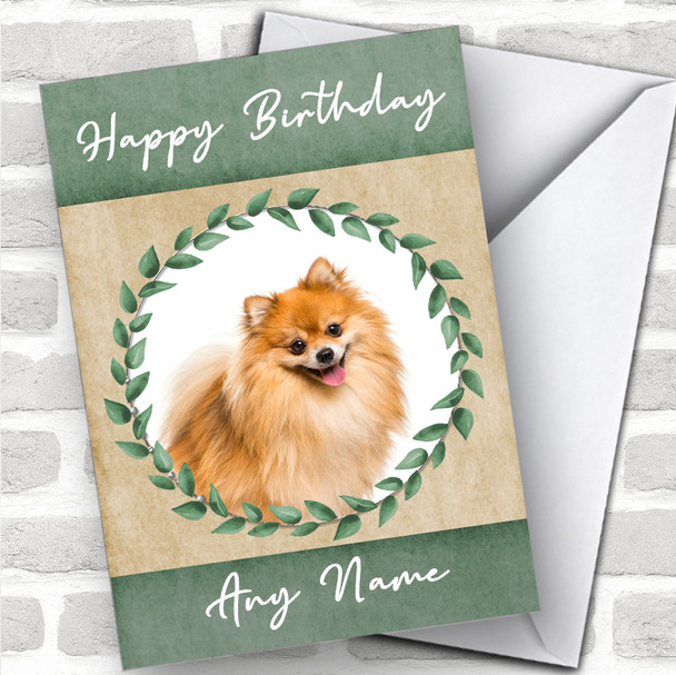 Pomeranian Dog Green Animal Personalized Birthday Card