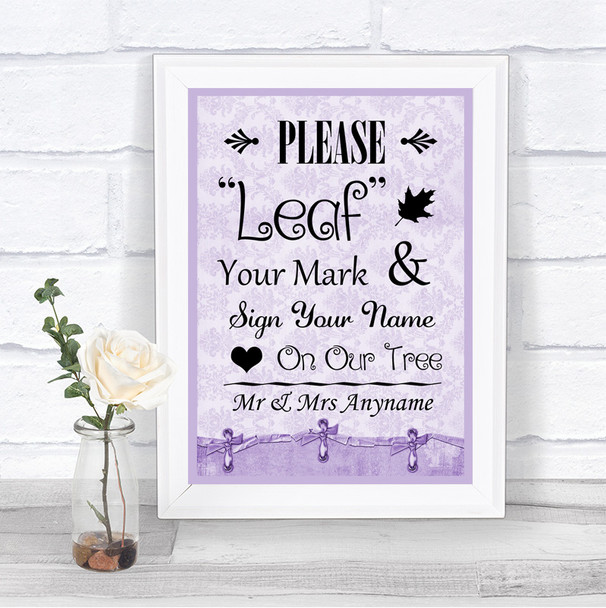 Lilac Shabby Chic Fingerprint Tree Instructions Personalized Wedding Sign