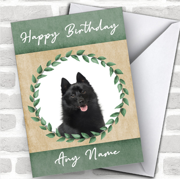 Schipperke Dog Green Animal Personalized Birthday Card