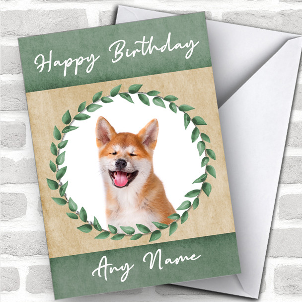 Akita Inu Dog Green Animal Personalized Birthday Card