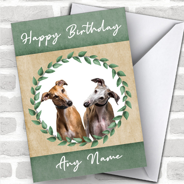 Greyhound Dog Green Animal Personalized Birthday Card