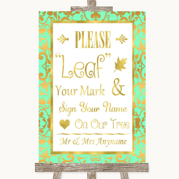 Mint Green & Gold Fingerprint Tree Instructions Personalized Wedding Sign