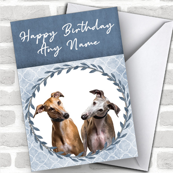 Greyhound Dog Blue Animal Personalized Birthday Card