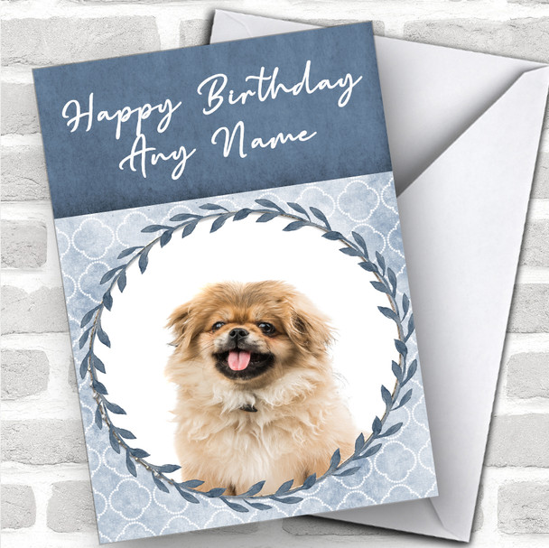 Pekingese Dog Blue Animal Personalized Birthday Card