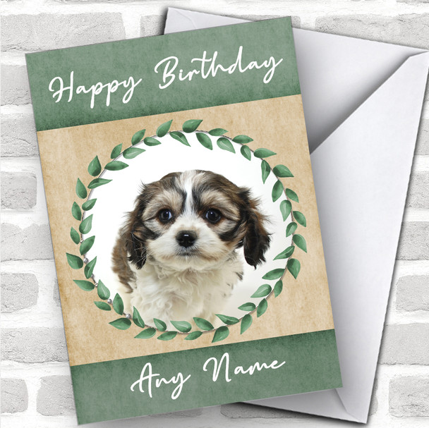Cavachon Dog Green Animal Personalized Birthday Card