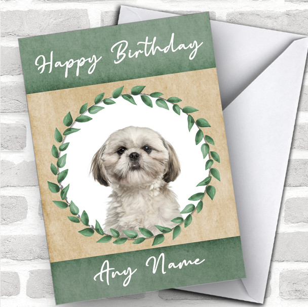 Shih Tzu Dog Green Animal Personalized Birthday Card
