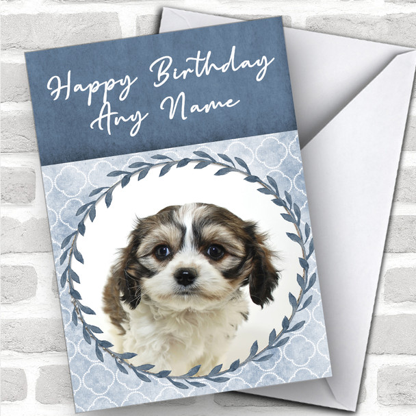 Cavachon Dog Blue Animal Personalized Birthday Card