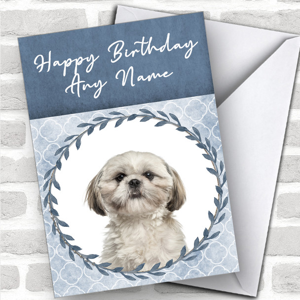 Shih Tzu Dog Blue Animal Personalized Birthday Card