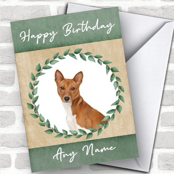 Basenji Dog Green Animal Personalized Birthday Card