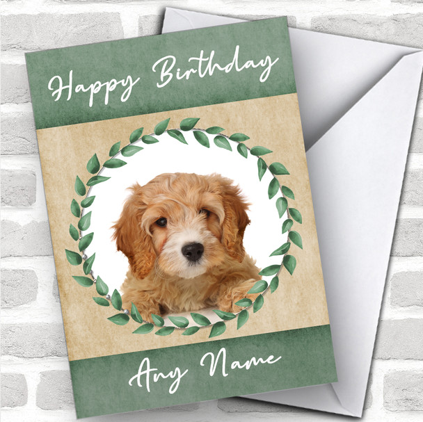 Cavapoo Dog Green Animal Personalized Birthday Card