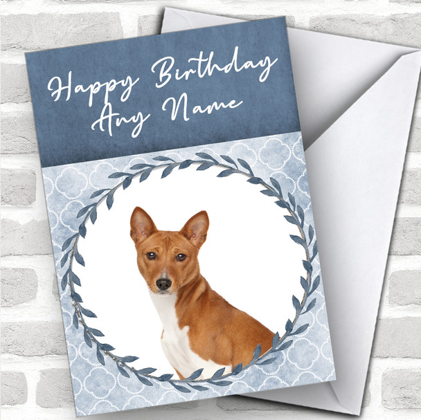 Basenji Dog Blue Animal Personalized Birthday Card