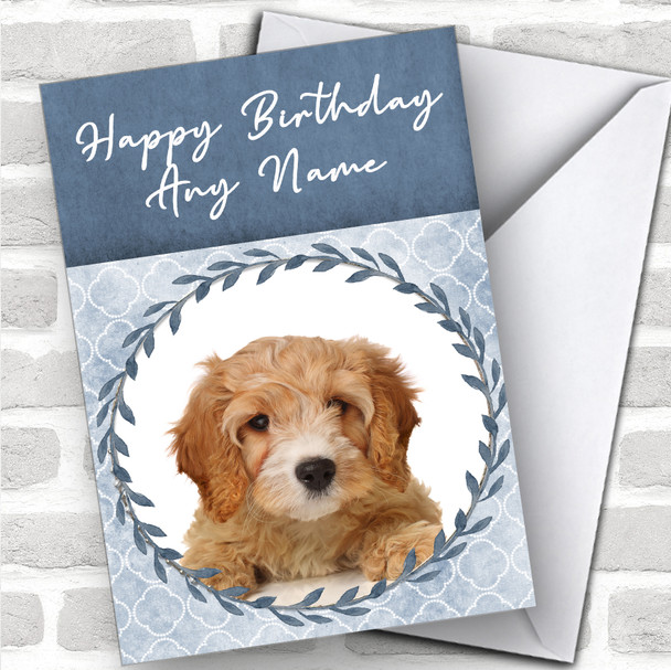 Cavapoo Dog Blue Animal Personalized Birthday Card