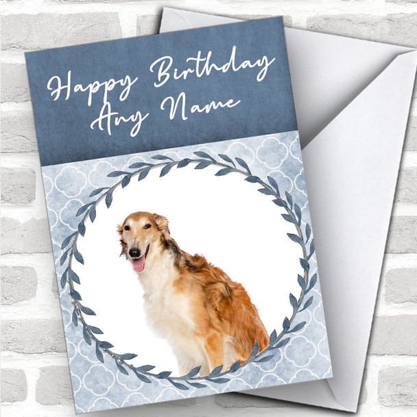 Borzoi Dog Blue Animal Personalized Birthday Card