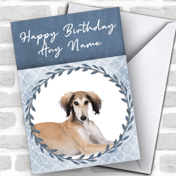 Saluki Dog Blue Animal Personalized Birthday Card