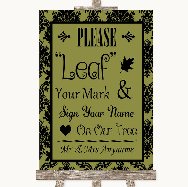 Olive Green Damask Fingerprint Tree Instructions Personalized Wedding Sign