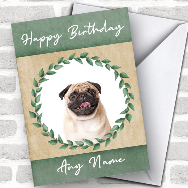 Pug Dog Green Animal Personalized Birthday Card